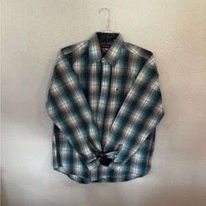 Men's Plaid Shirt in Blue and White